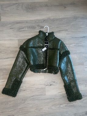 Cropped Green Vinyl Jacket